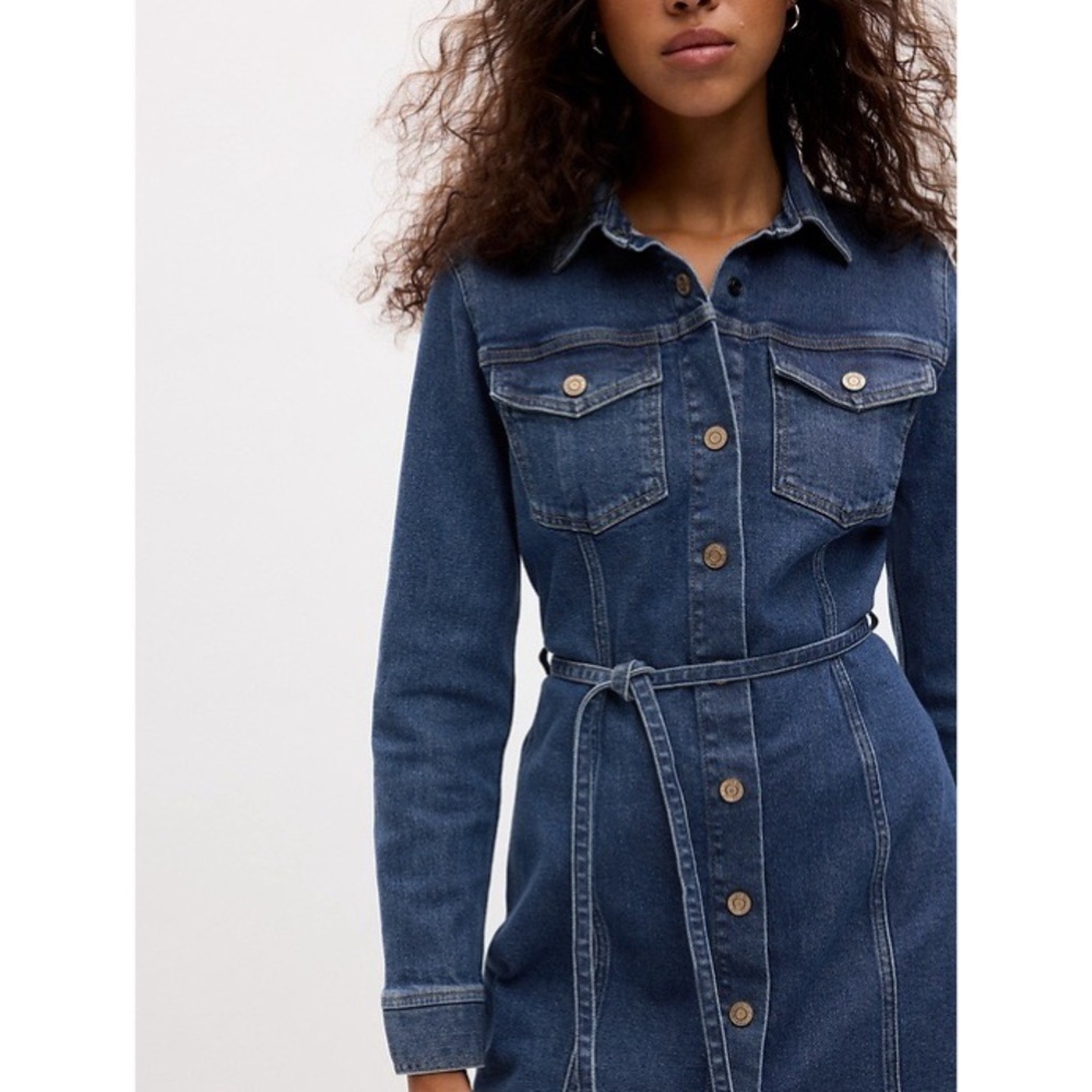 Gap Belted Denim Mini Dress Button Front Shirt Dress Large